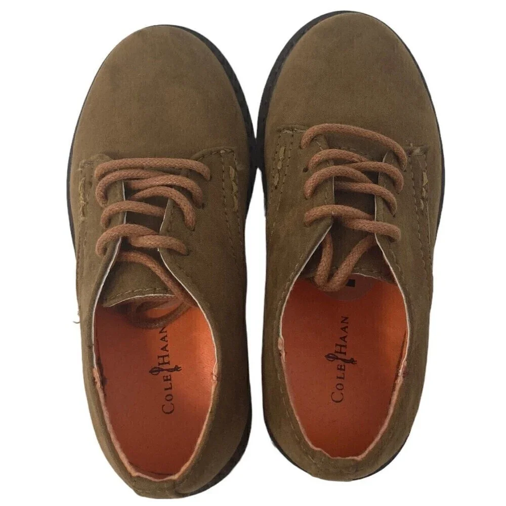 NEW Cole Haan Lil Shane Boys Size 7 US Cognac Brown Faux Suede Oxfords 23.5 EU